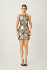 Feeling So Luxe Gold Sequin Plaid Sleeveless Mini Dress