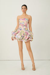 Flowery Passion Multi Floral Print Ruched Bodice Mini Dress