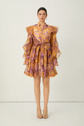 Want The Best Orange Abstract Print Ruffle Shoulder Mini Dress