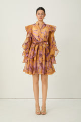 Want The Best Orange Abstract Print Ruffle Shoulder Mini Dress