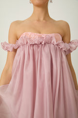 Endlessly Darling Pink Off Shoulder High Low Ruffle Maxi Dress