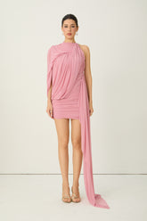 An Enchanting Dream Pink One Shoulder Draped Mini Dress