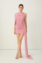 An Enchanting Dream Pink One Shoulder Draped Mini Dress