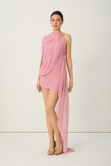 An Enchanting Dream Pink One Shoulder Draped Mini Dress
