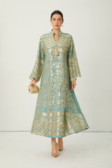 Easily Gorgeous Green Sequin Embroidered Long Sleeve Maxi Kaftan