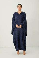 Signature Elegance Blue Rhinestone Embellished Draped Maxi Kaftan