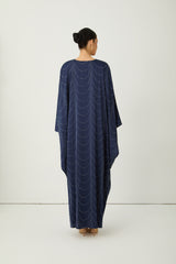 Signature Elegance Blue Rhinestone Embellished Draped Maxi Kaftan