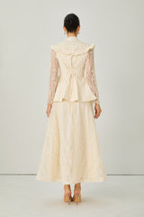 All My Adoration Beige Embroidered Lace Sheer Sleeve Top & Skirt Set