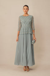 Always Invited Blue Sequin Embellished Pleated Maxi Dress