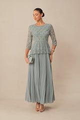 Always Invited Blue Sequin Embellished Pleated Maxi Dress