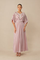 Endless Elegance Pink Sequin Embellished Batwing Sleeve Maxi Dress