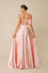 Sweet Aura Pink Corset Off Shoulder Top & Satin Skirt Set