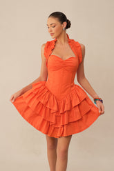 Love The Moment Orange Sweetheart Corset Tiered Ruffle Mini Dress