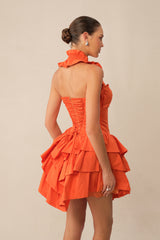 Love The Moment Orange Sweetheart Corset Tiered Ruffle Mini Dress