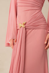 All About Her Pink One Shoulder Butterfly Brooch Maxi Dress