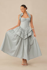 Almost Perfect Blue Halter Neck Layered Ruffle Maxi Dress