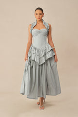 Almost Perfect Blue Halter Neck Layered Ruffle Maxi Dress