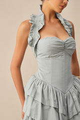 Almost Perfect Blue Halter Neck Layered Ruffle Maxi Dress