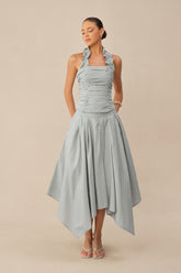 Own Your Style Blue Ruffle Halter Ruched Top & Asymmetric Skirt Set