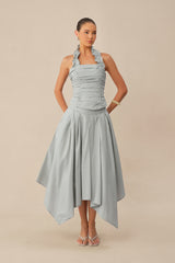 Own Your Style Blue Ruffle Halter Ruched Top & Asymmetric Skirt Set