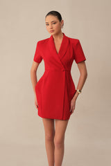 Own The Room Red Shawl Collar Short Sleeve Blazer Mini Dress