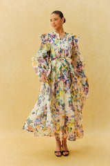In Full Bloom Multi Floral Ruffle Long Sleeve Maxi Dress