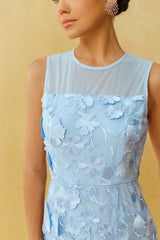 Always Graceful Blue Floral Applique Sleeveless Maxi Dress