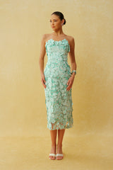 Special Invite Mint Green Strapless Floral Embroidery Midi Dress