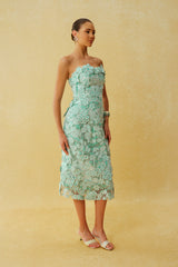Special Invite Mint Green Strapless Floral Embroidery Midi Dress
