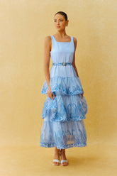 Forever Yours Blue Paisley Print Square Neck Tiered Maxi Dress