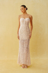 In The Spotlight Apricot Strapless Sequin Mermaid Maxi Dress