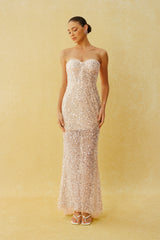 In The Spotlight Apricot Strapless Sequin Mermaid Maxi Dress