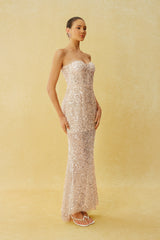 In The Spotlight Apricot Strapless Sequin Mermaid Maxi Dress