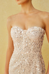 In The Spotlight Apricot Strapless Sequin Mermaid Maxi Dress
