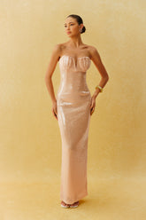 Steal The Show Apricot Shell Cup Sequin Maxi Dress