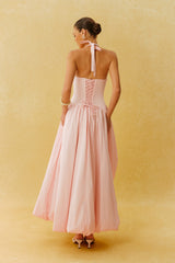 Just For Kisses Pink Halter Corset Bubble Hem Maxi Dress
