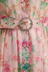 Vivid Daydream Pink Floral Print Rhinestone Belt Maxi Dress