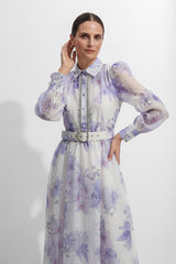 Truly Mine Purple Floral Print Sheer Sleeve Maxi Dress