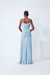 Signature Look Blue Cowl Neck Semi-sheer Maxi Dress