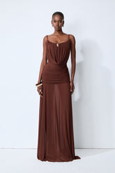 Signature Look Brown Cowl Neck Semi-sheer Maxi Dress