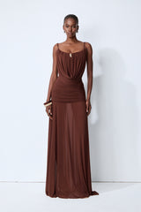 Signature Look Brown Cowl Neck Semi-sheer Maxi Dress