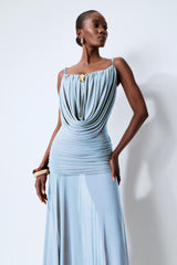 Signature Look Blue Cowl Neck Semi-sheer Maxi Dress