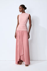 Forever In My Heart Pink Ruched Bodice Pleated Maxi Dress