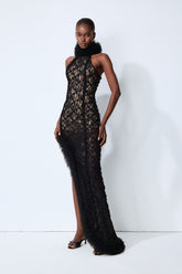 Midnight Mischief Black Lace High Slit Maxi Dress