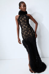 Midnight Mischief Black Lace High Slit Maxi Dress