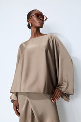 Effortless Poise Khaki Cape Sleeve Top & Maxi Dress Set