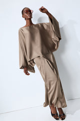 Effortless Poise Khaki Cape Sleeve Top & Maxi Dress Set