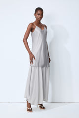 Soul Escape Satin & Chiffon Spaghetti Strap Maxi Dress