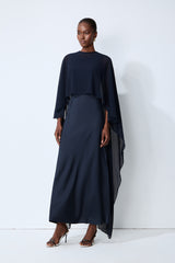 Evening Whispers Blue Georgette Cape & Maxi Dress Set