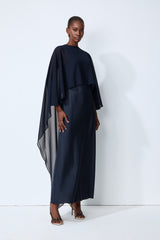 Evening Whispers Blue Georgette Cape & Maxi Dress Set